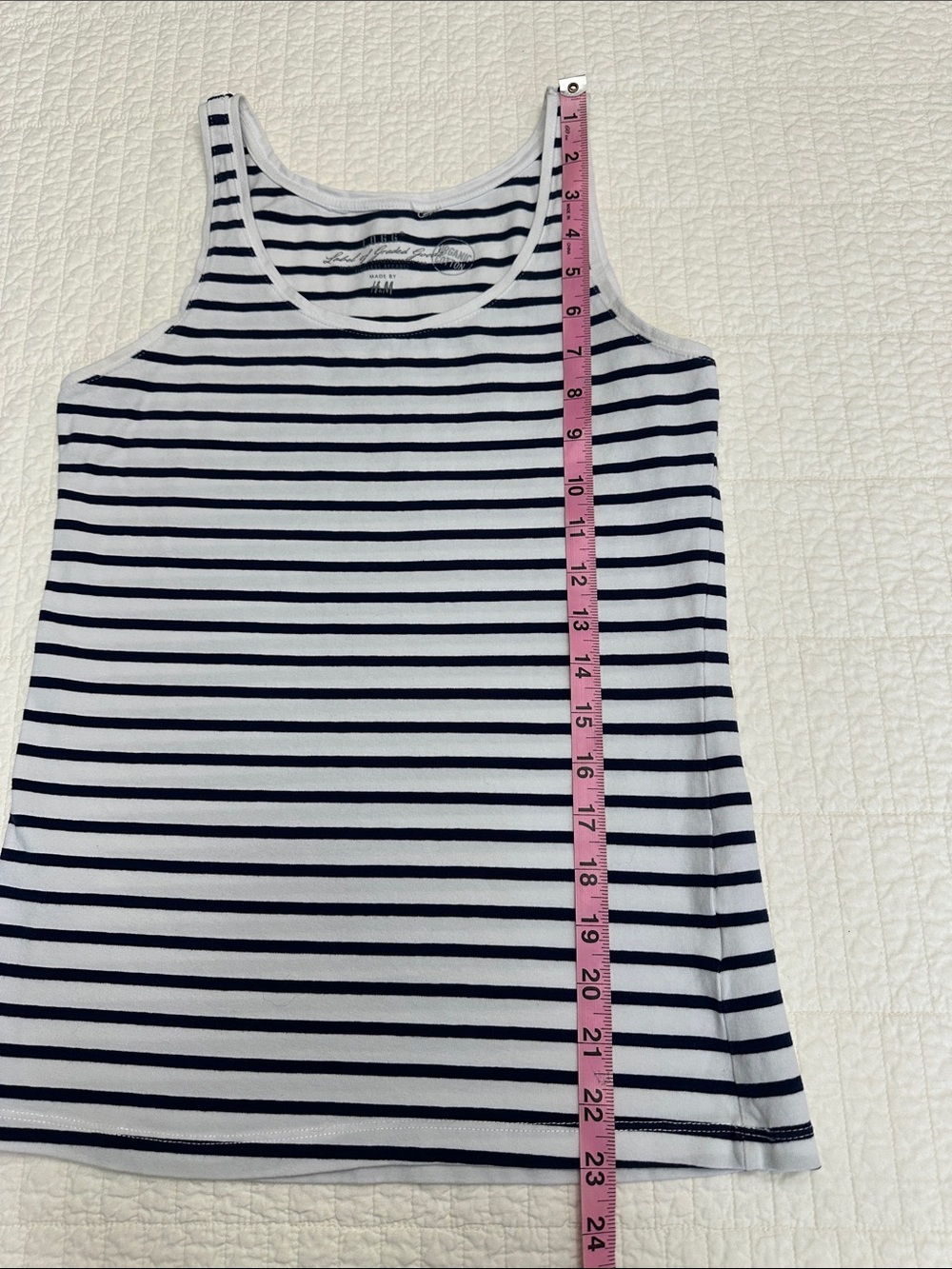 Organic Cotton Medium Tank Striped Navy White Tank Top Women's Casual Scoop Neck - Picture 5 of 6